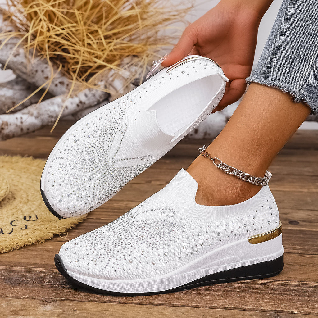Pumps Women's Summer Wedge Round Toe Rhinestone Slip-on Women's Pumps Pumps