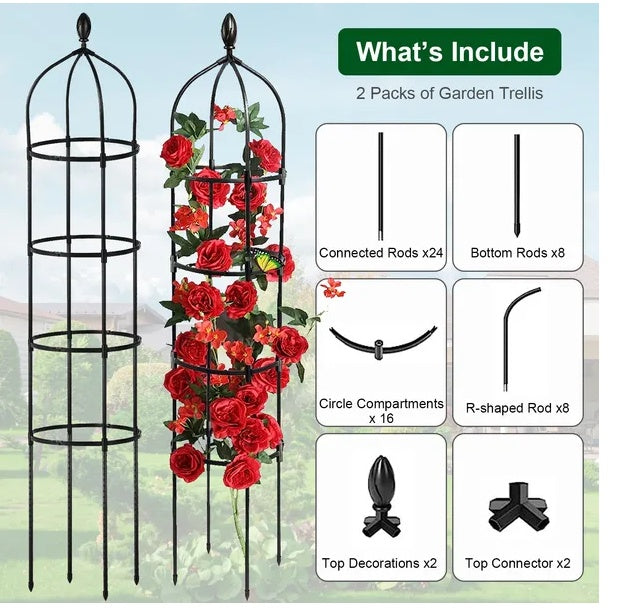 2 Packs Garden Obelisk Trellis 5.9FT Plants Tower For Climbing Plants Flower Vegetable Vine