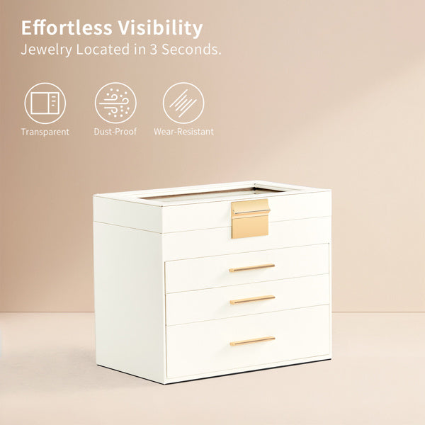 Top Visible Storage With 2-drawer White Cabinet And Pink Velvet Jewelry Box