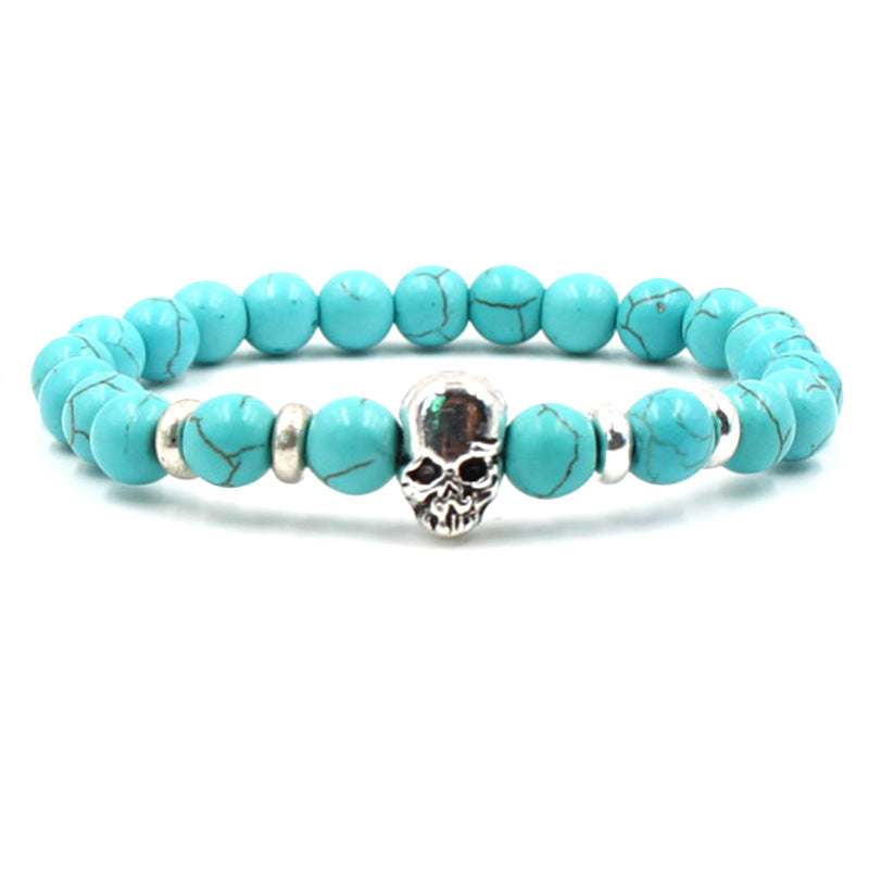 8mm Natural White Turquoise Agate Stone Men's Stretch Bracelet