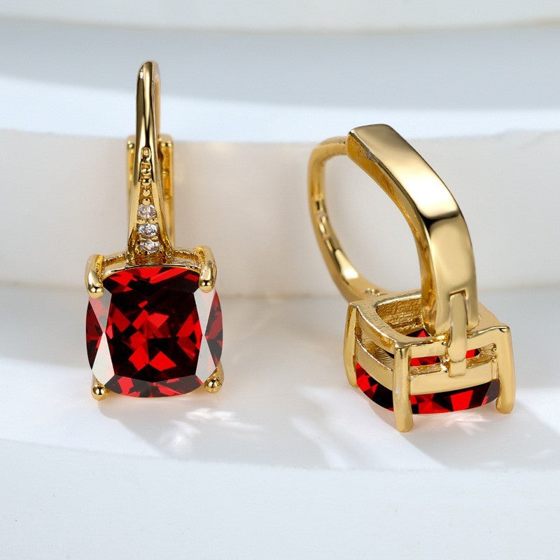 Square Zircon Inlaid Ear Hook Korean Style Fashion All-matching
