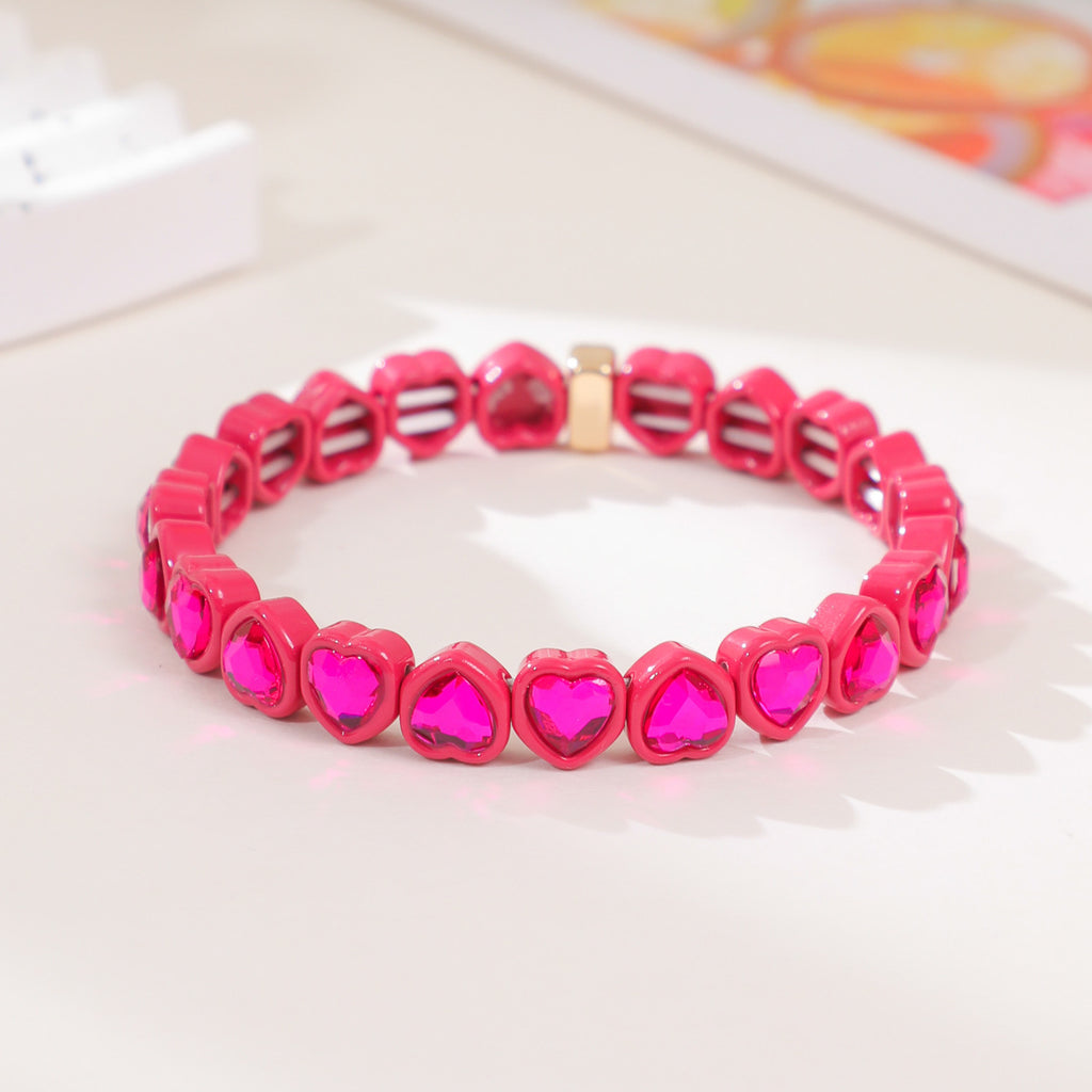 Rainbow Enamel Alloy Heart Bracelet Colorful Fashion Creative Stretch Bracelet