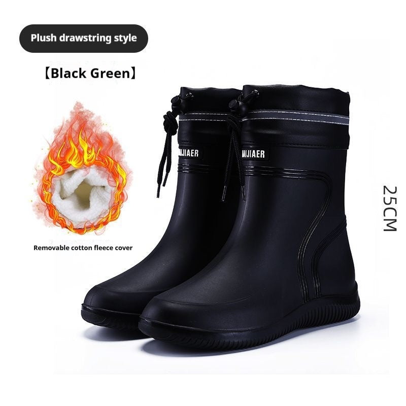 Cotton-padded Warm-keeping Fixed Velvet Rain Boots For Men And Women