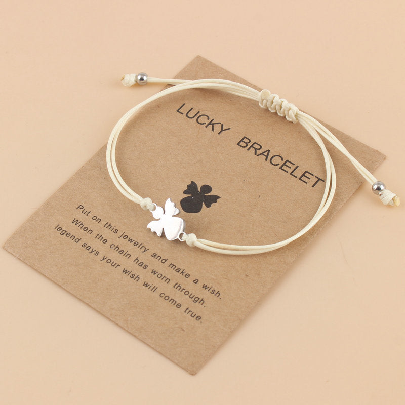 Couple Woven Adjustable Wax Line Stainless Steel Angel Bracelet