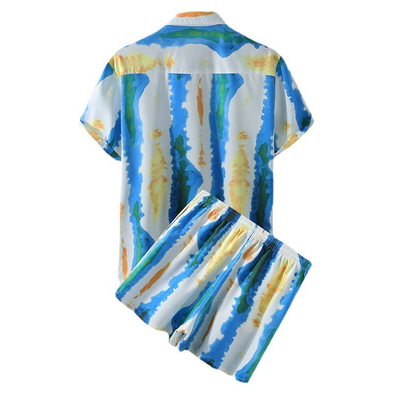 Men's Casual Beachwear Stripe Print Set